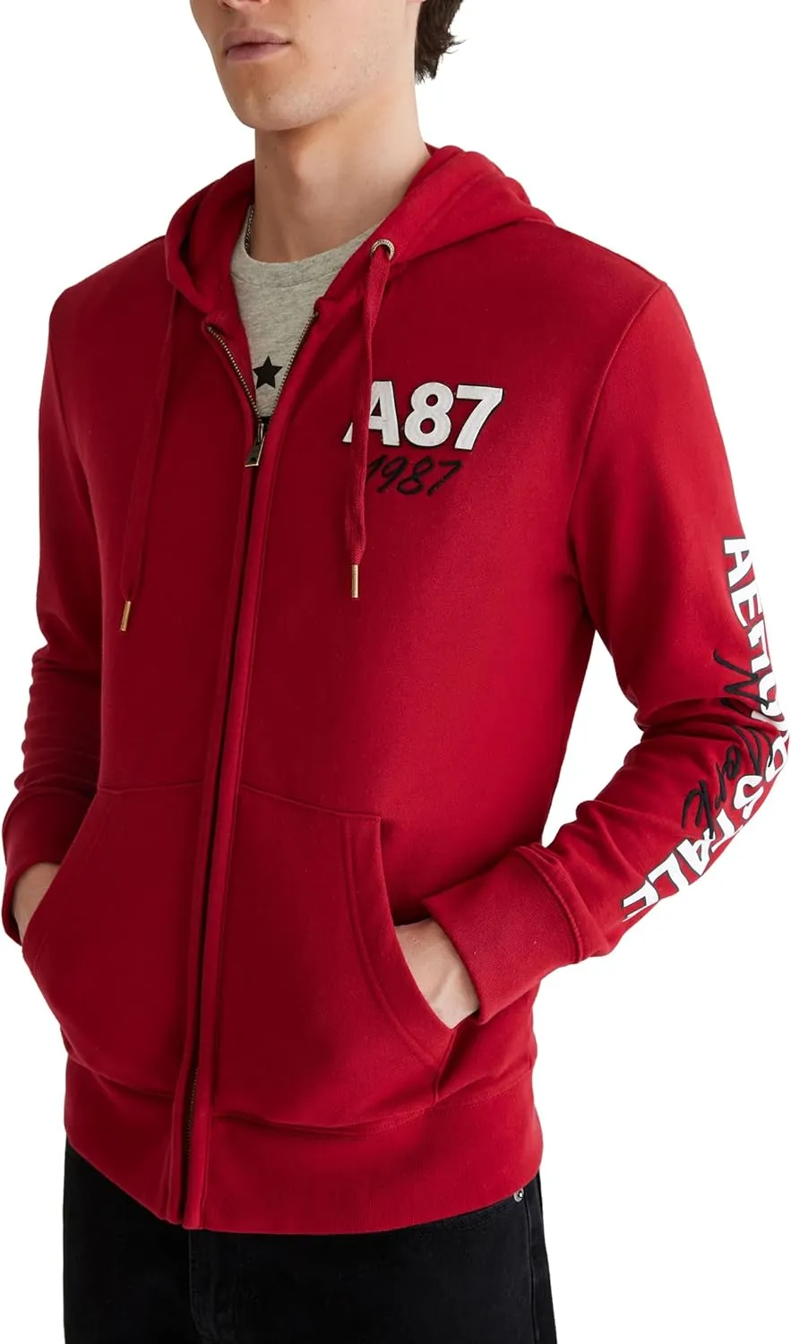 AEROPOSTALE Men's Aero Logo Full Zip Hoodie-Left Chest