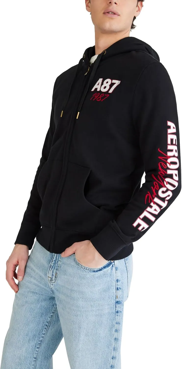 AEROPOSTALE Men's Aero Logo Full Zip Hoodie-Left Chest