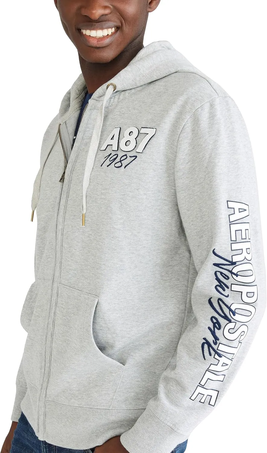 AEROPOSTALE Men's Aero Logo Full Zip Hoodie-Left Chest