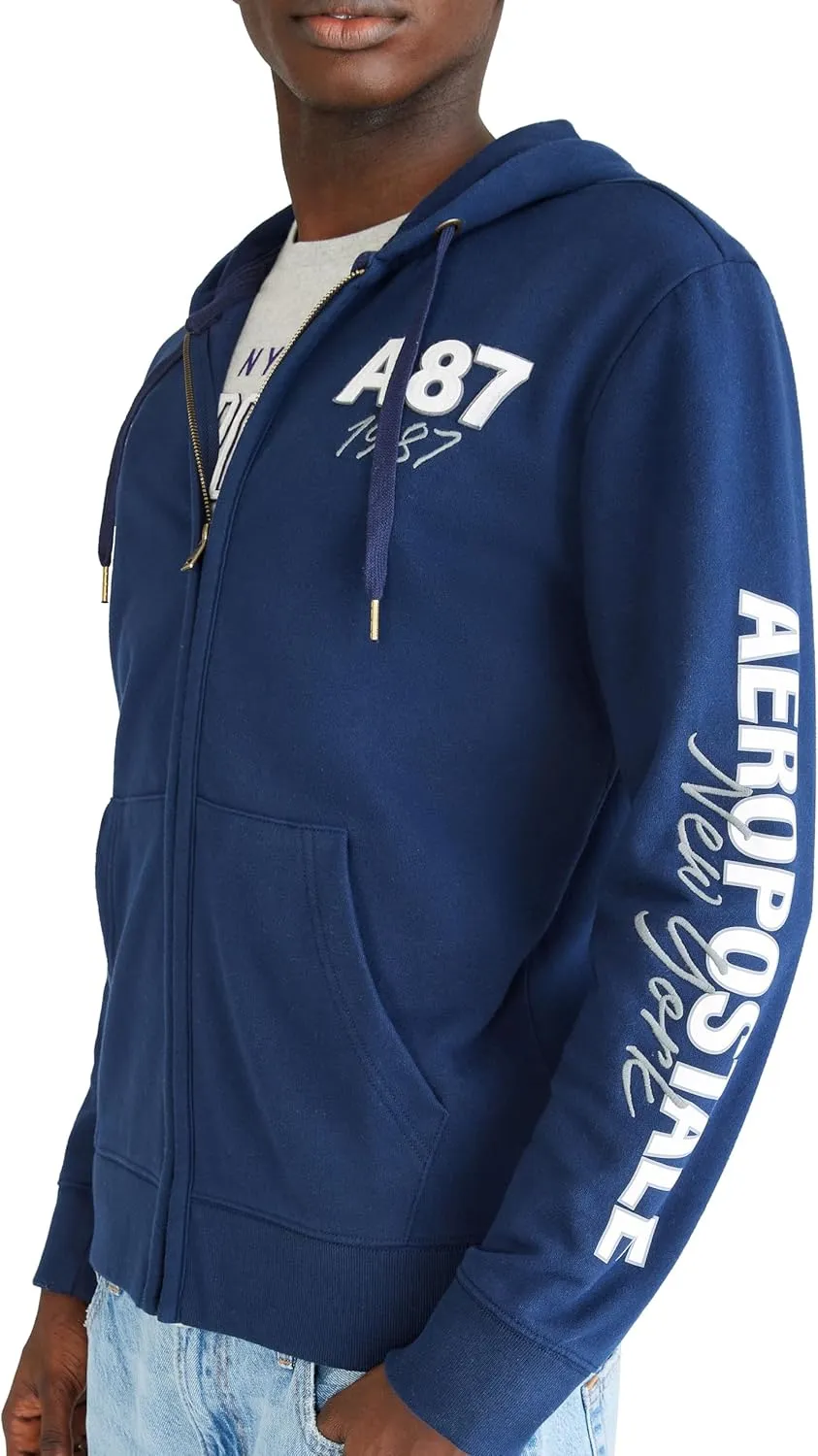 AEROPOSTALE Men's Aero Logo Full Zip Hoodie-Left Chest