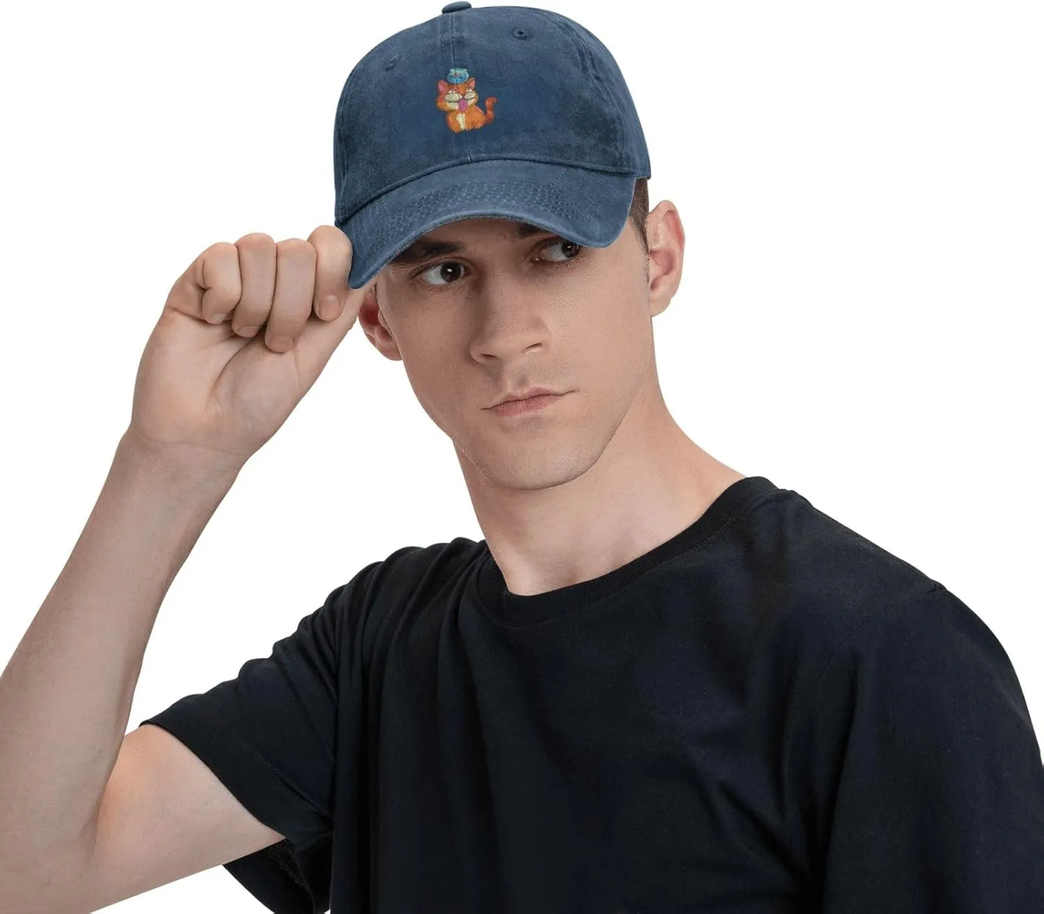 Cute Cat with Head in Fish Tank Baseball Cap for Men Women Adjustable Vintage Washed Cotton Dad Hat