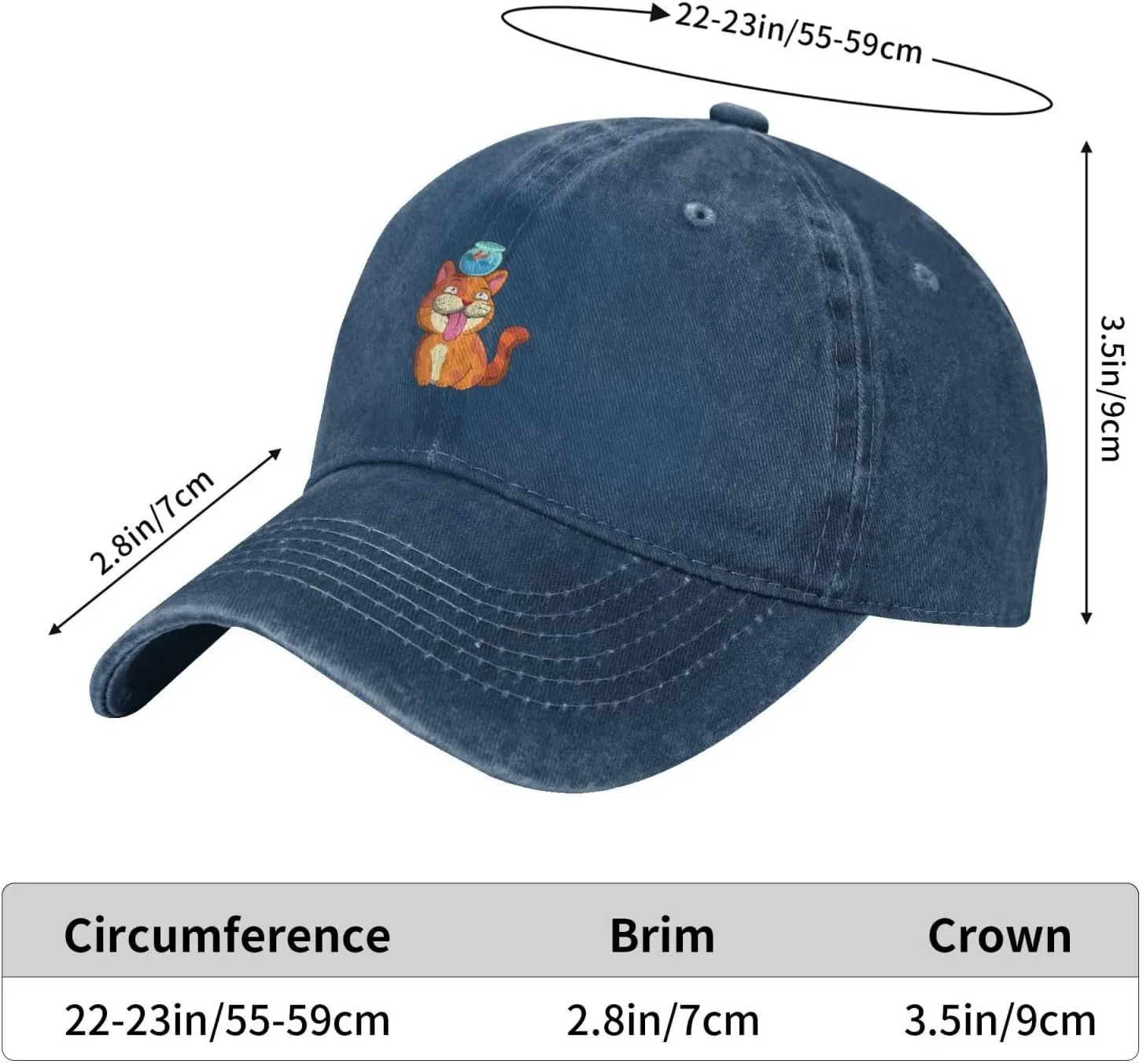 Cute Cat with Head in Fish Tank Baseball Cap for Men Women Adjustable Vintage Washed Cotton Dad Hat