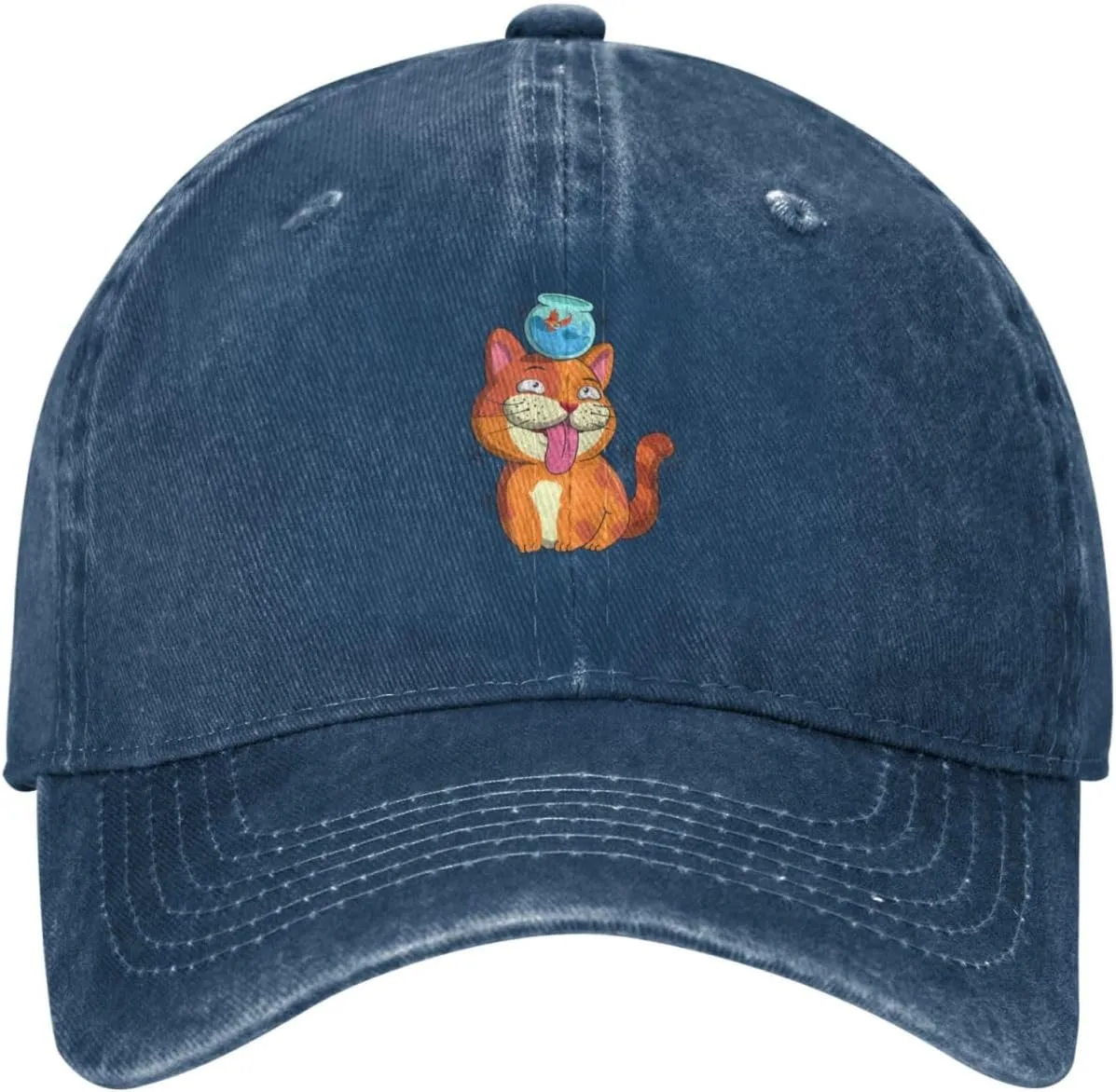 Cute Cat with Head in Fish Tank Baseball Cap for Men Women Adjustable Vintage Washed Cotton Dad Hat