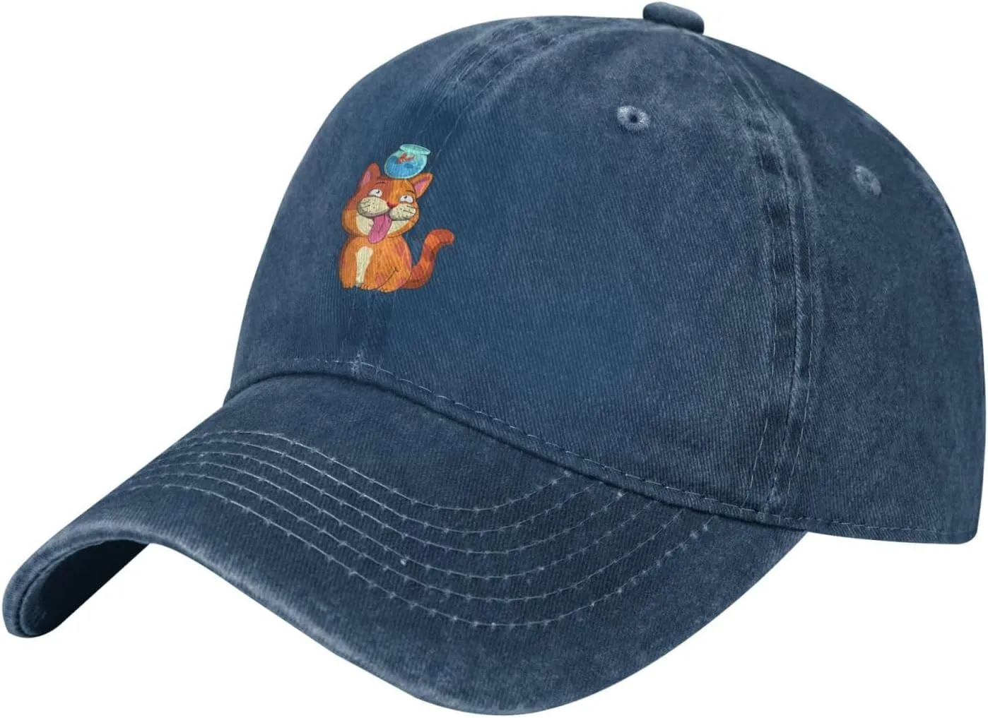 Cute Cat with Head in Fish Tank Baseball Cap for Men Women Adjustable Vintage Washed Cotton Dad Hat