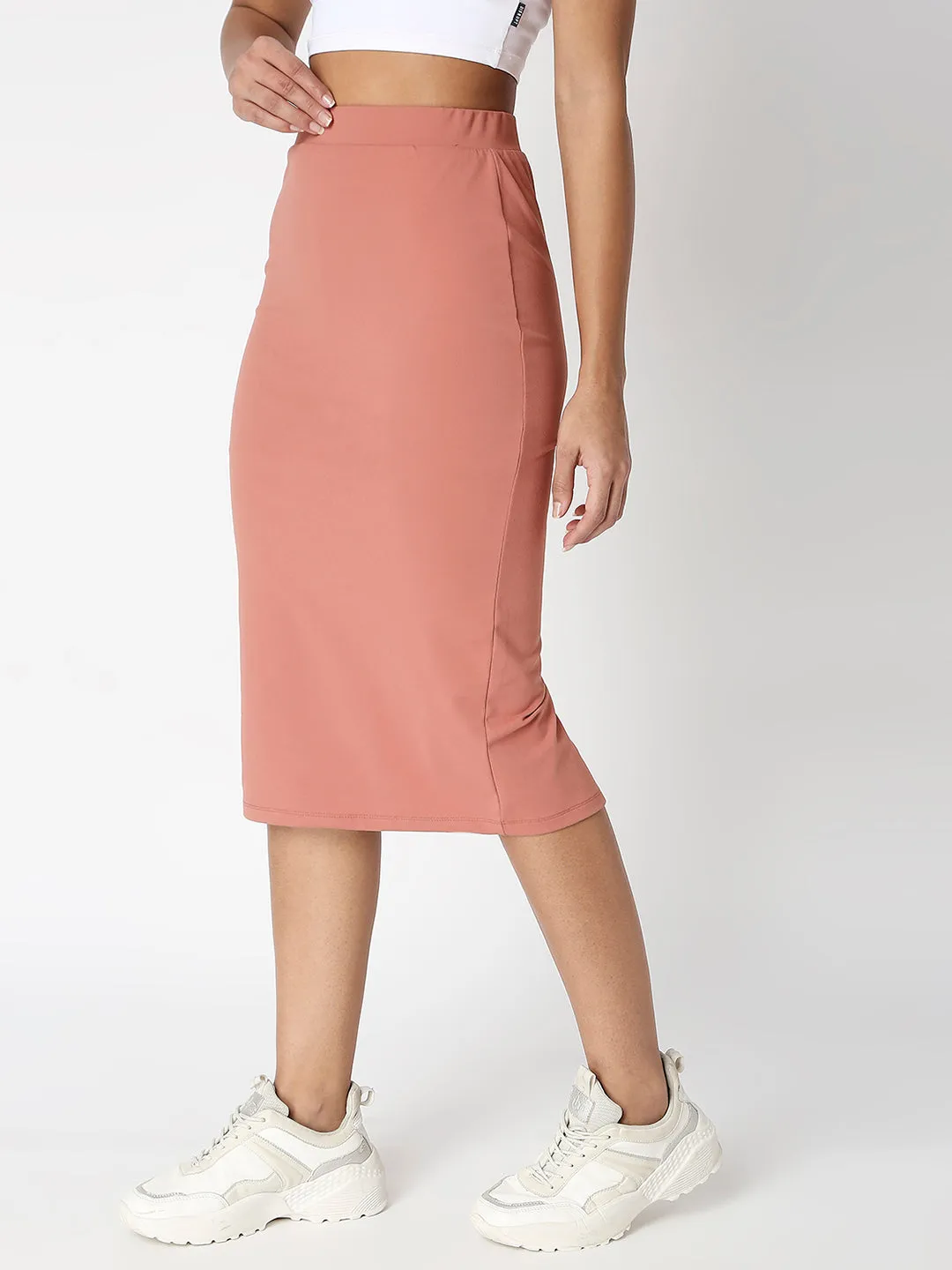 Disrupt Women Peach Back Slit Slim Fit Midi Skirt