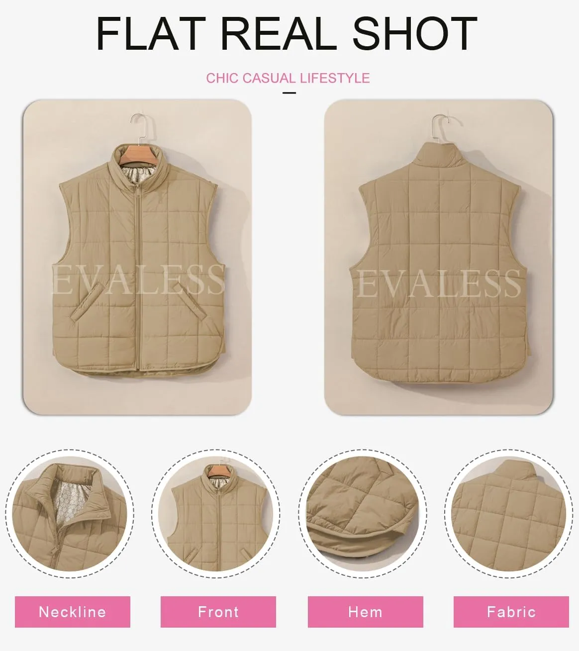 EVALESS Womens Puffer Vest Zip Up Cap Sleeve Jackets Travel Fall Outfits 2024 Fashion Warm Winter Coats With Pockets