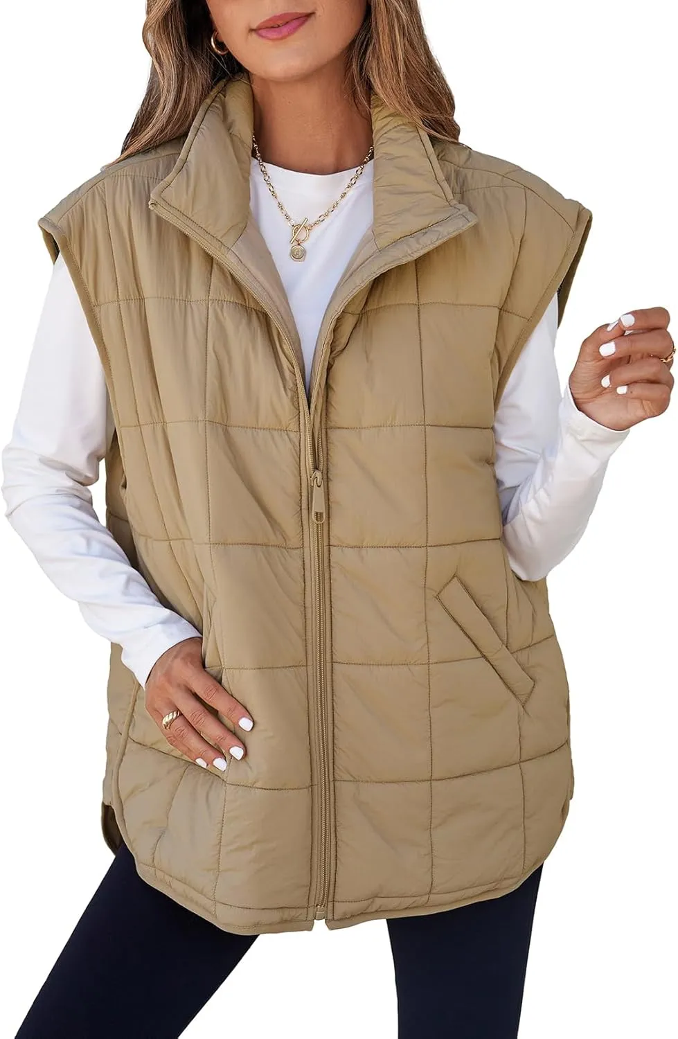 EVALESS Womens Puffer Vest Zip Up Cap Sleeve Jackets Travel Fall Outfits 2024 Fashion Warm Winter Coats With Pockets