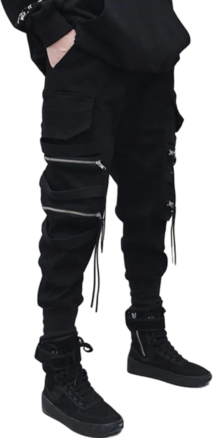 FantasyGears Mens Joggers Pants Y2k Techwear Cargo Pants Futuristic Jogger Tactical Track Pants Multi-Pockets