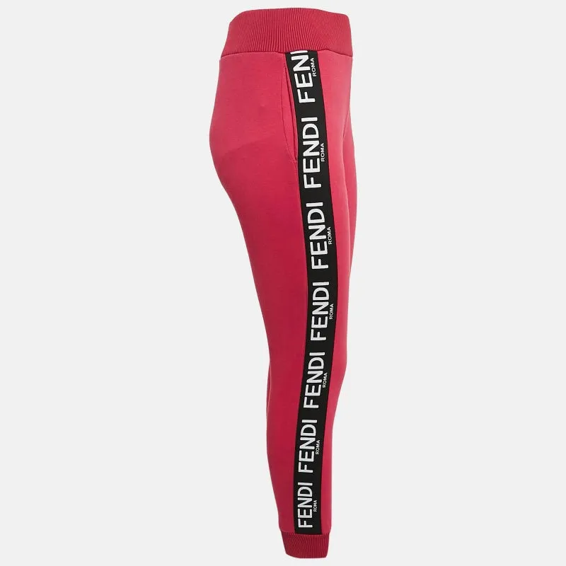 Fendi Pink Cotton Knit Logo Band Detail Track Pant