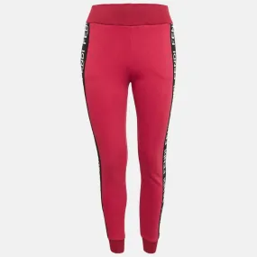 Fendi Pink Cotton Knit Logo Band Detail Track Pant