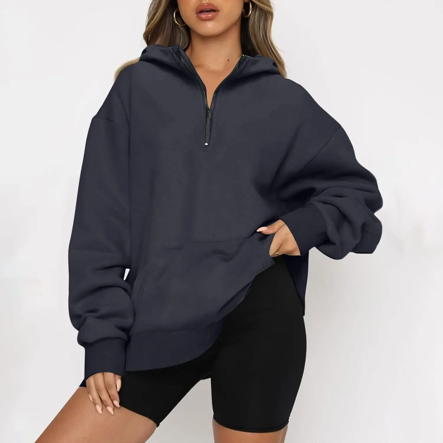 GOFULY Sweatshirt Women Oversized Fall 1/4 Zip Sweatshirt No Hoodie Winter Solid Long Sleeve Shirts Vintage Pullover Sweaters