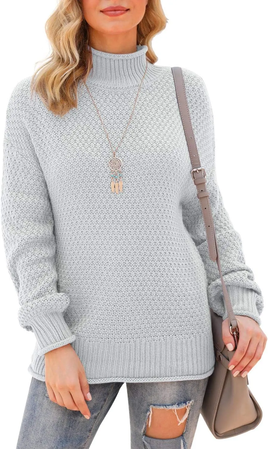 Jouica Women's Turtleneck Oversized Sweaters Batwing Long Sleeve Pullover Loose Chunky Knit Jumper