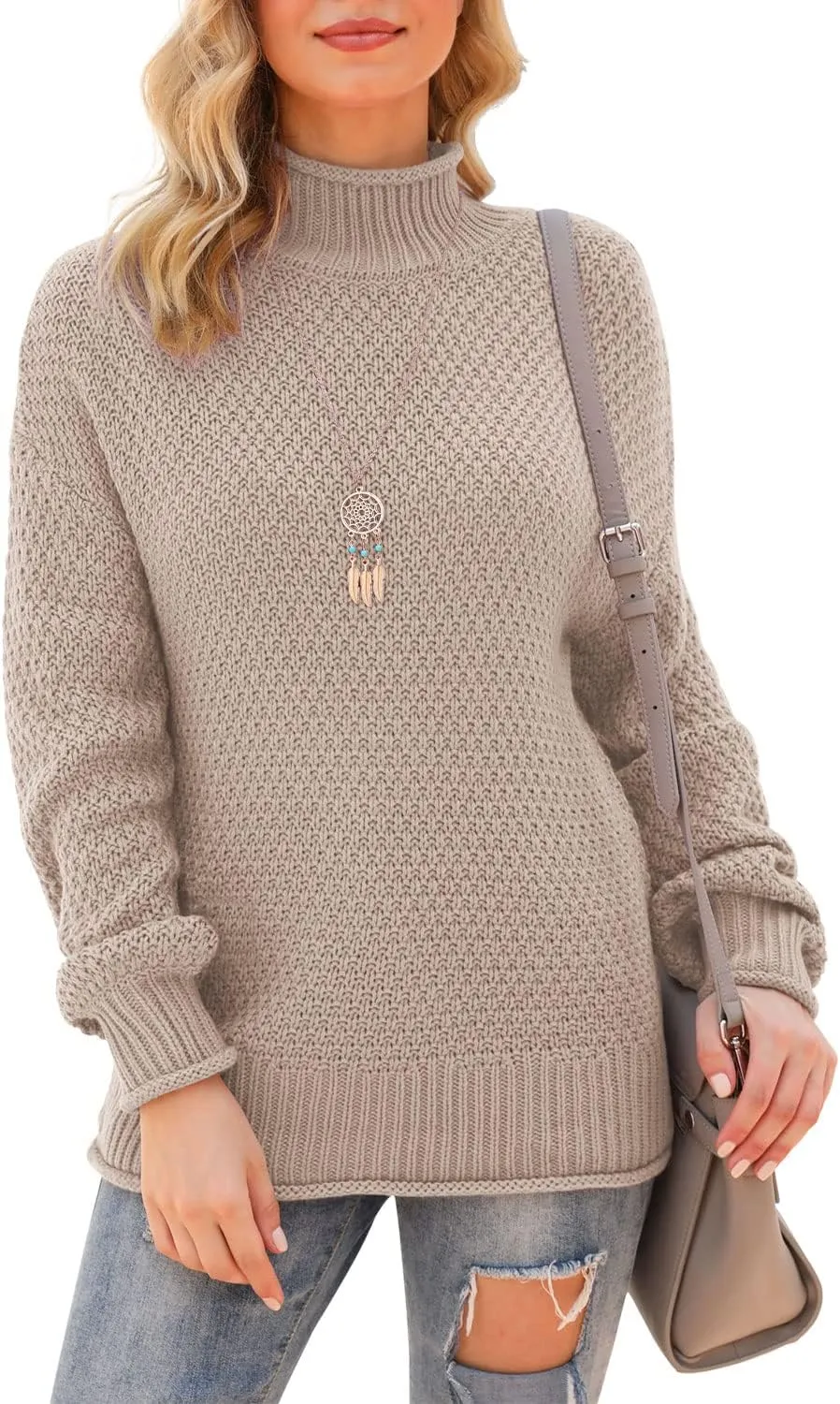 Jouica Women's Turtleneck Oversized Sweaters Batwing Long Sleeve Pullover Loose Chunky Knit Jumper