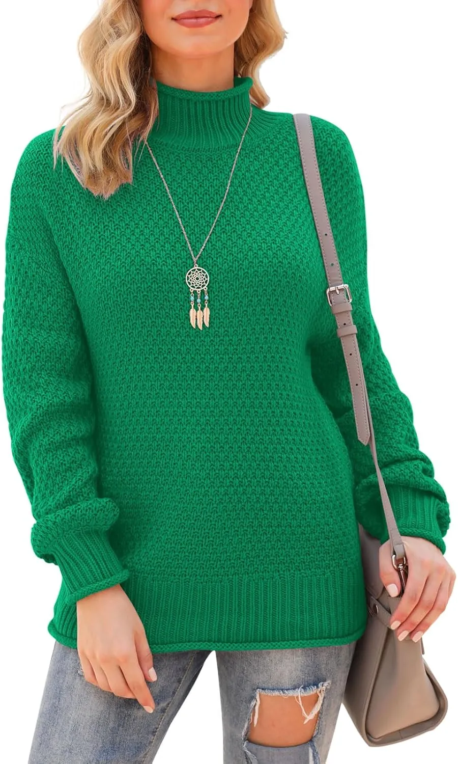 Jouica Women's Turtleneck Oversized Sweaters Batwing Long Sleeve Pullover Loose Chunky Knit Jumper