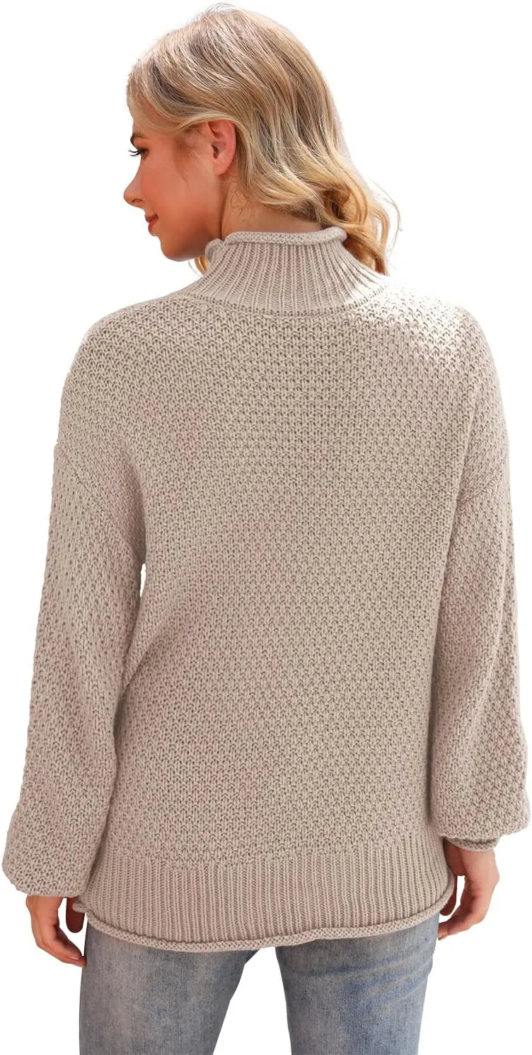 Jouica Women's Turtleneck Oversized Sweaters Batwing Long Sleeve Pullover Loose Chunky Knit Jumper