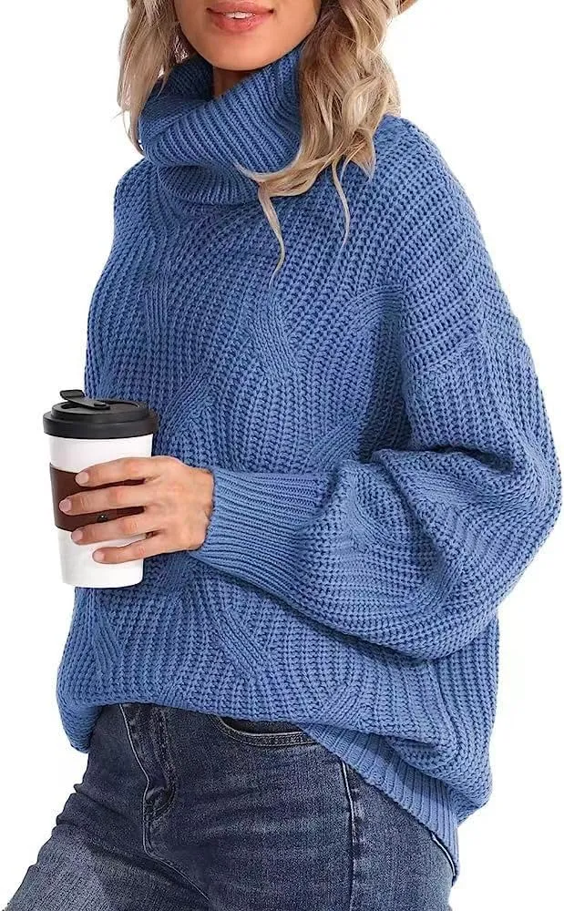 Melliflo Womens Oversized Turtleneck Long Sleeve Cable Knit Sweater Solid Loose Casual Cozy Chunky Pullover Tops