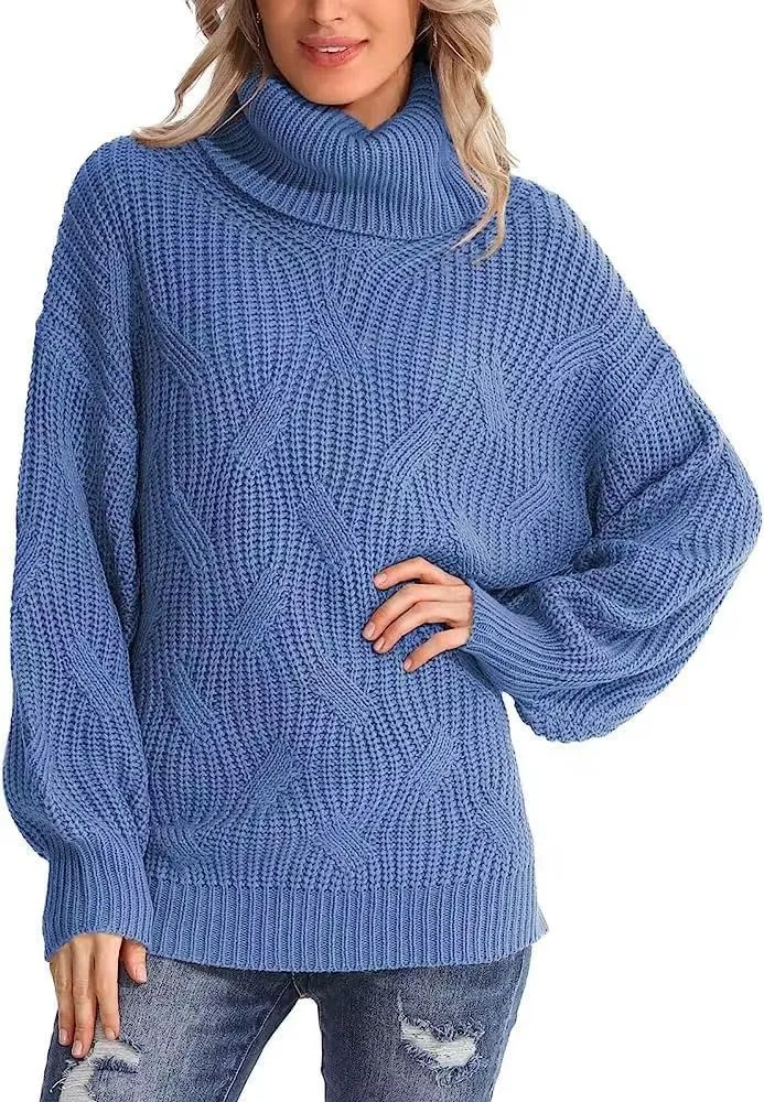 Melliflo Womens Oversized Turtleneck Long Sleeve Cable Knit Sweater Solid Loose Casual Cozy Chunky Pullover Tops