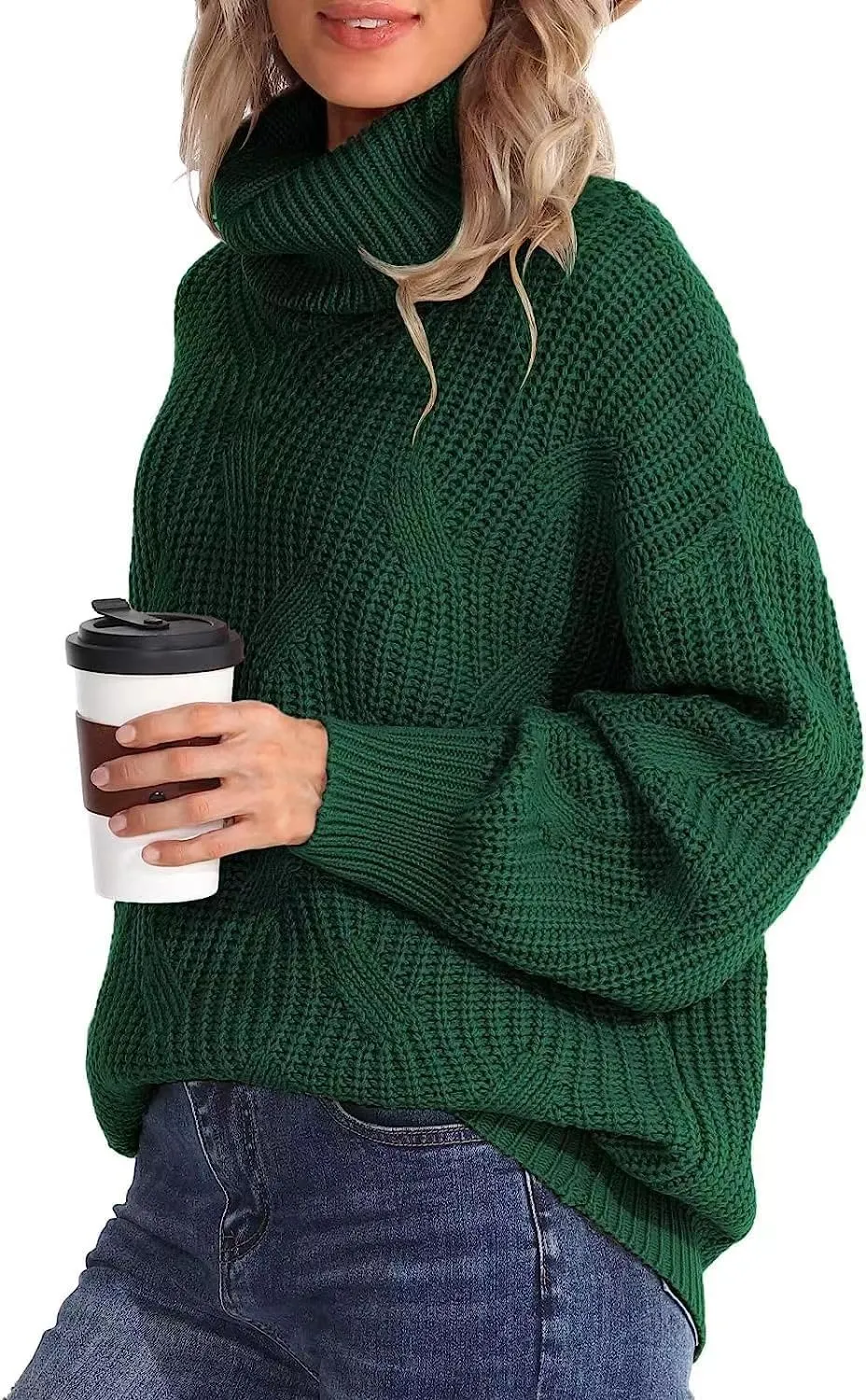 Melliflo Womens Oversized Turtleneck Long Sleeve Cable Knit Sweater Solid Loose Casual Cozy Chunky Pullover Tops