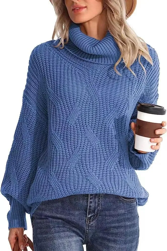 Melliflo Womens Oversized Turtleneck Long Sleeve Cable Knit Sweater Solid Loose Casual Cozy Chunky Pullover Tops