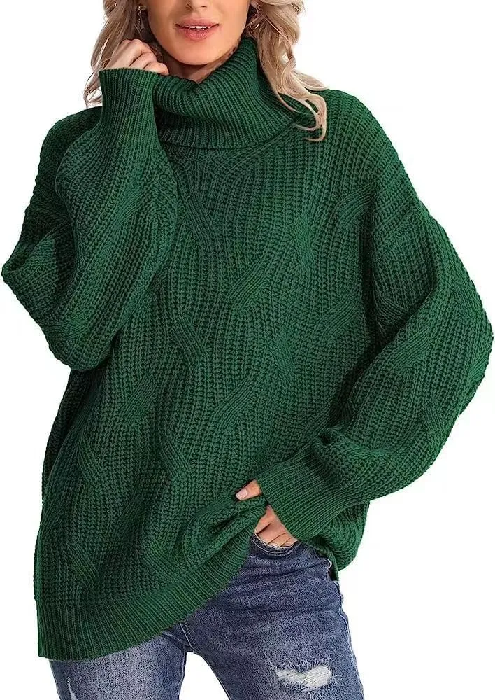 Melliflo Womens Oversized Turtleneck Long Sleeve Cable Knit Sweater Solid Loose Casual Cozy Chunky Pullover Tops