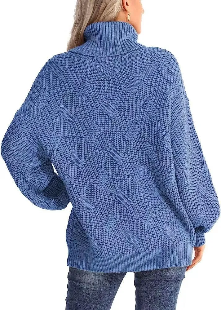 Melliflo Womens Oversized Turtleneck Long Sleeve Cable Knit Sweater Solid Loose Casual Cozy Chunky Pullover Tops