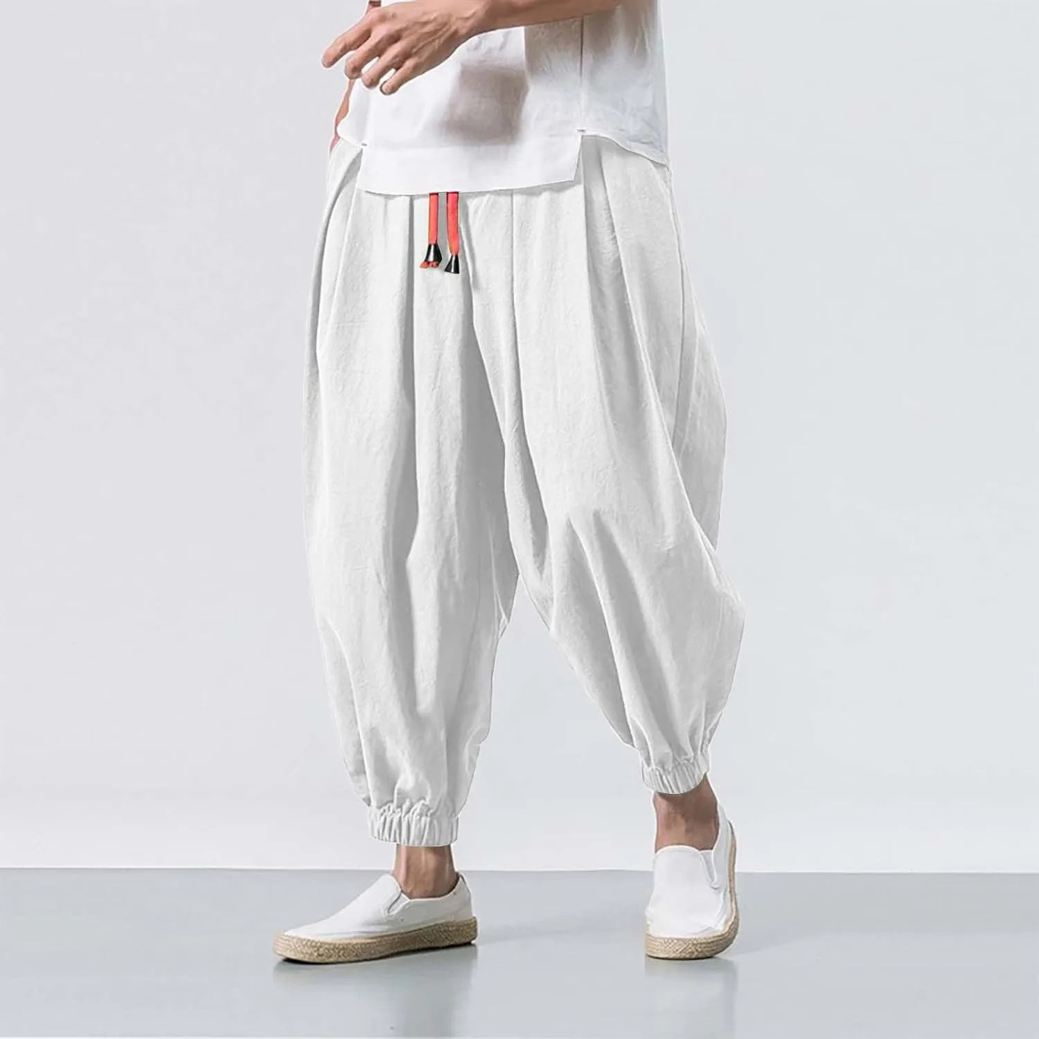 Mens Casual Pants Wide Leg Jogger Pants Plus Size Solid Comfort Trendy Drawstring Elastic Waist Trousers