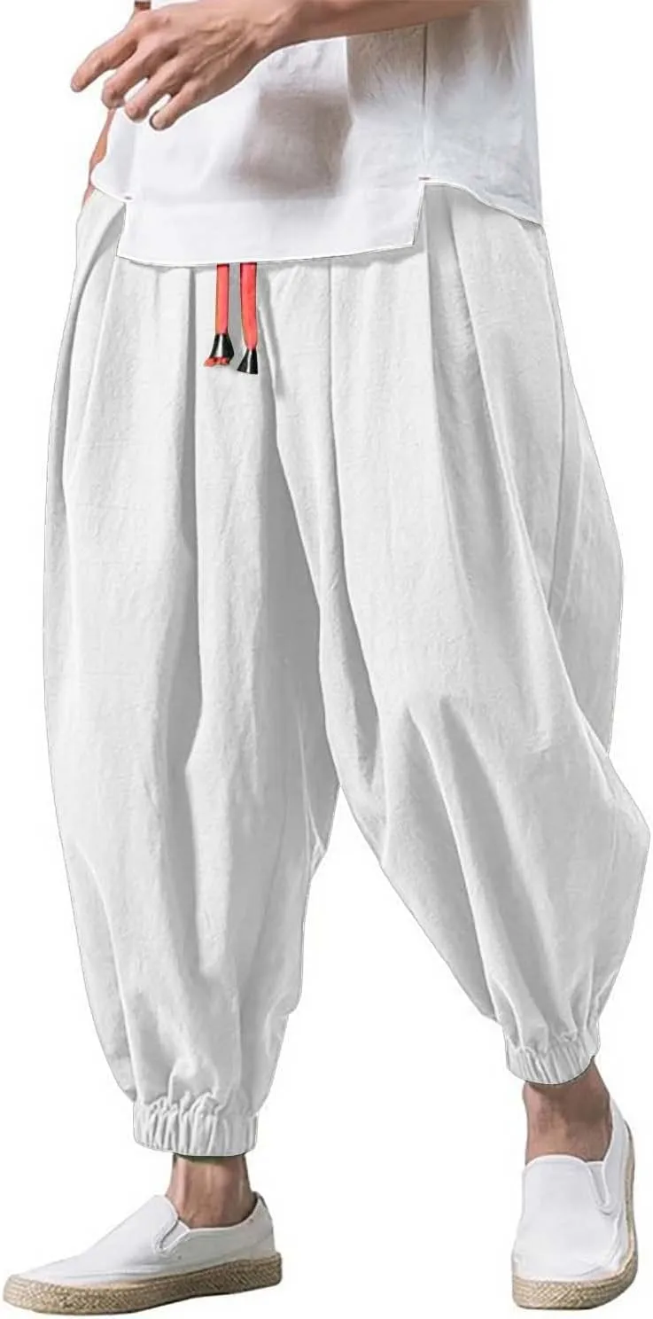 Mens Casual Pants Wide Leg Jogger Pants Plus Size Solid Comfort Trendy Drawstring Elastic Waist Trousers