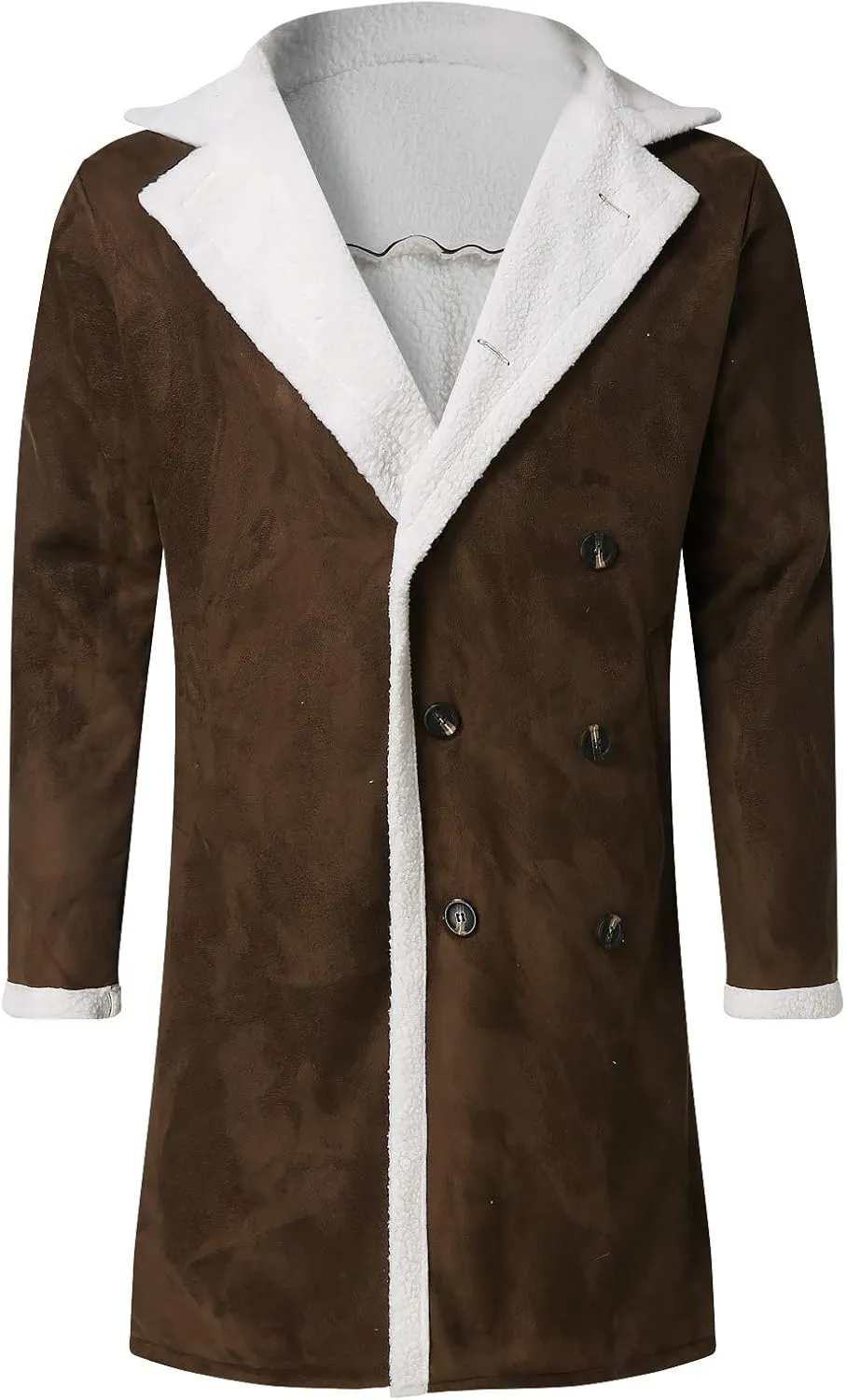 Men's Sherpa Lined Leather Coat Lapel Shearling Fur Long Coat Heavyweight Trench Coat Black Motocycle Bomber Jacket