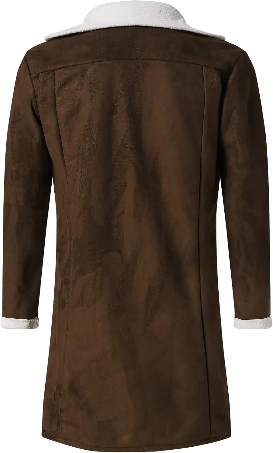 Men's Sherpa Lined Leather Coat Lapel Shearling Fur Long Coat Heavyweight Trench Coat Black Motocycle Bomber Jacket