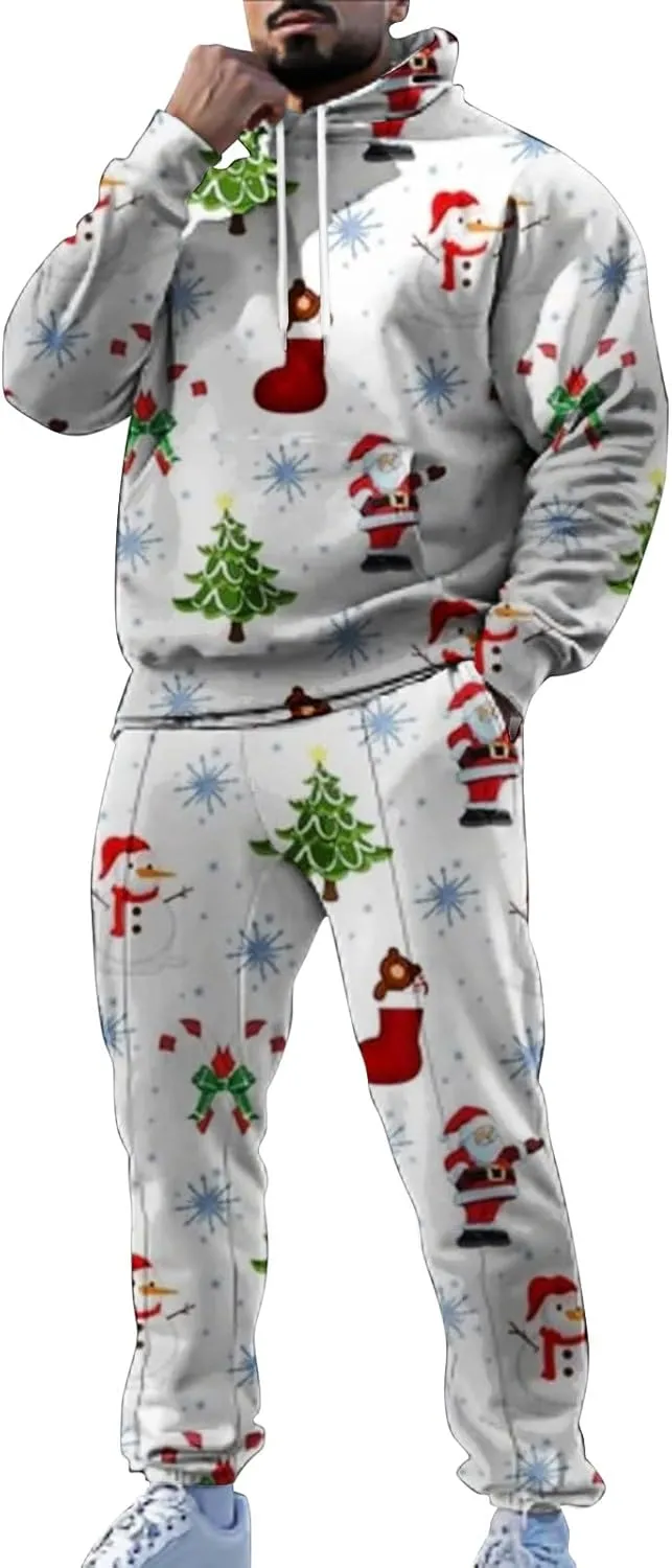 Mens Sweatsuits 2 Piece Set Set Funny Christmas Tracksuit 2 Piece Funny Reindeer Casual Sport Jogging Suits with