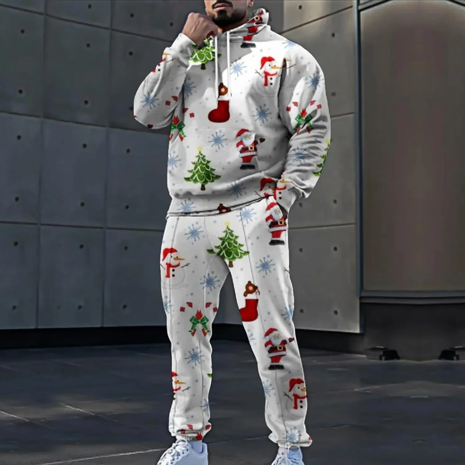 Mens Sweatsuits 2 Piece Set Set Funny Christmas Tracksuit 2 Piece Funny Reindeer Casual Sport Jogging Suits with