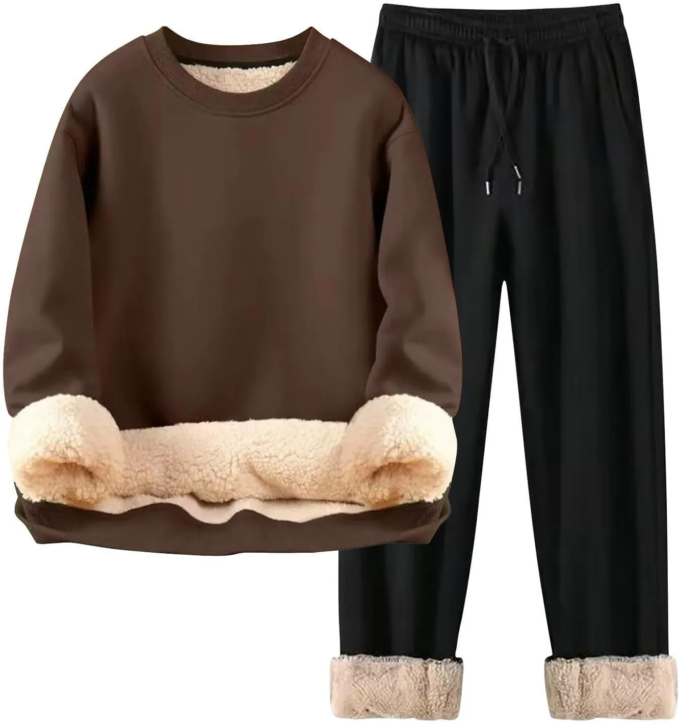 Men's Tracksuit Sherpa Fleece Lined Hoodie 2 Piece Athletic Sweatsuit Casual Fleece Sport Pant Suit Sets