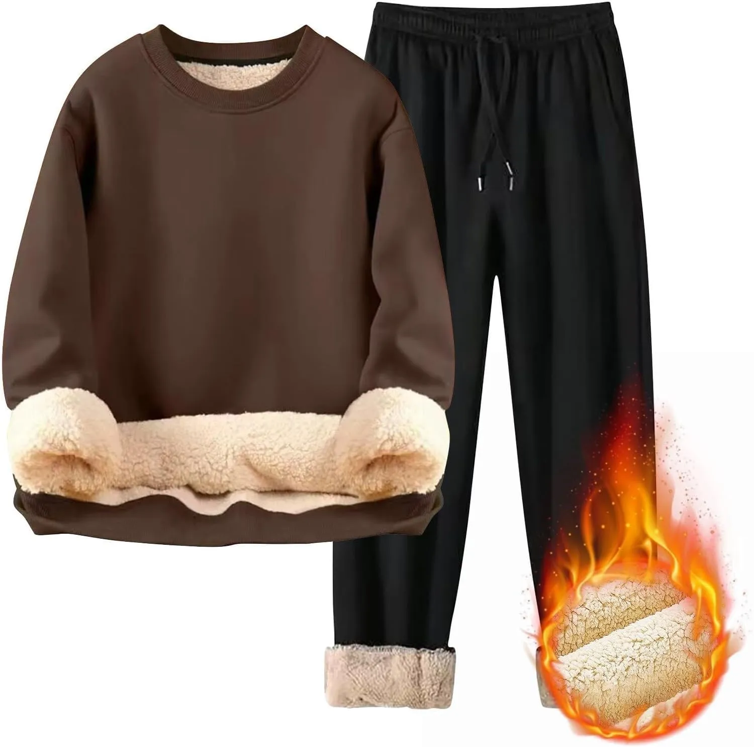 Men's Tracksuit Sherpa Fleece Lined Hoodie 2 Piece Athletic Sweatsuit Casual Fleece Sport Pant Suit Sets