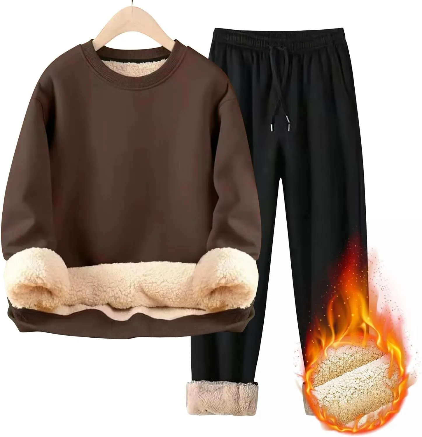 Men's Tracksuit Sherpa Fleece Lined Hoodie 2 Piece Athletic Sweatsuit Casual Fleece Sport Pant Suit Sets