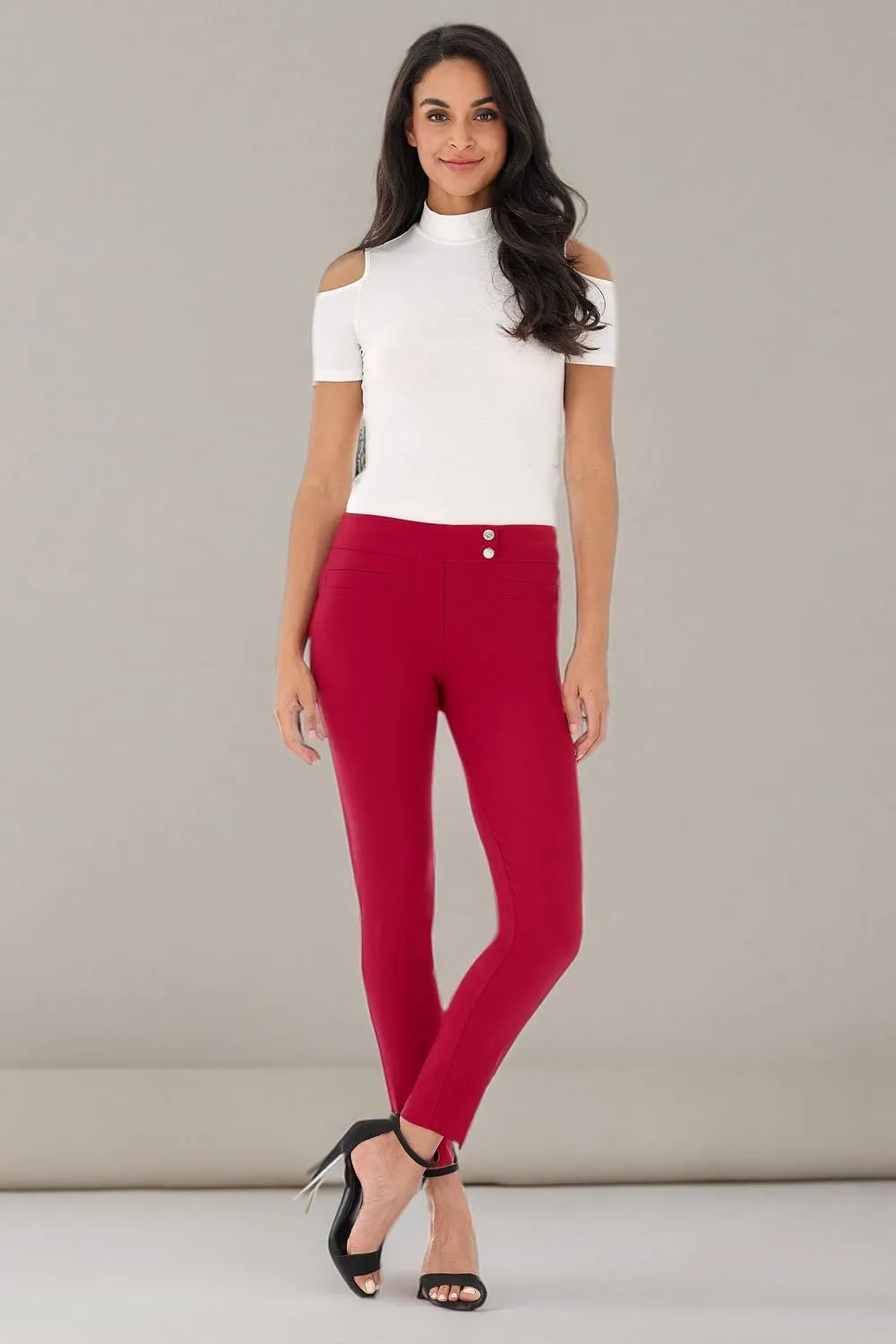 Rekucci Women's Ease into Comfort Slim Ankle Pant with Snaps