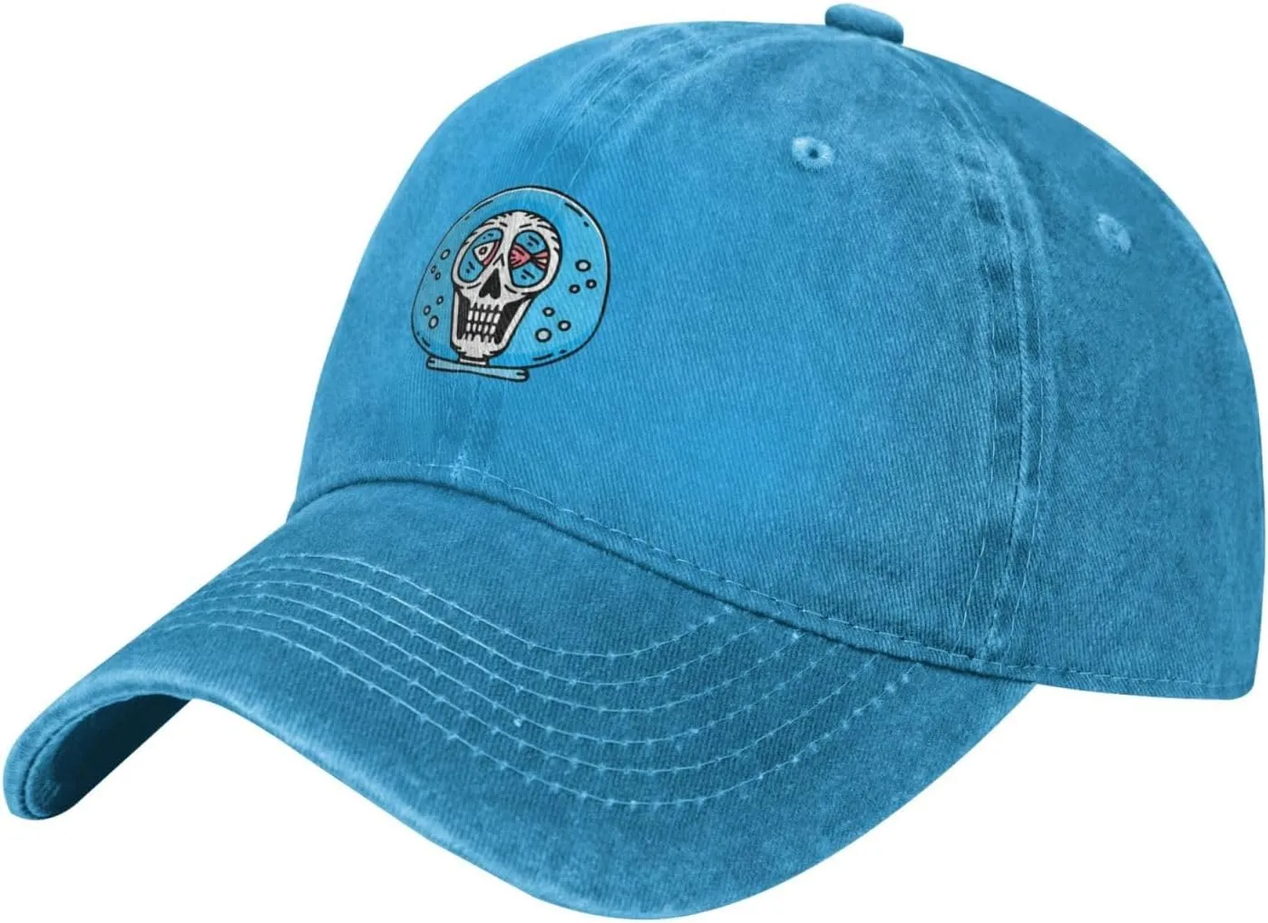 Skull with Fish Tank Baseball Cap for Men Women Adjustable Vintage Washed Cotton Dad Hat