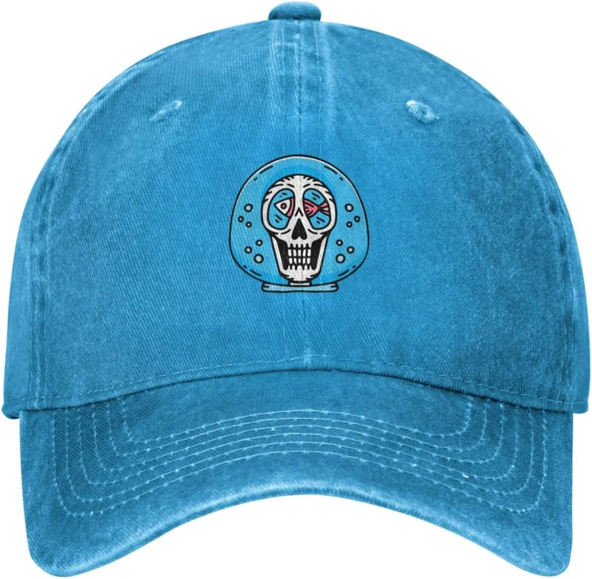 Skull with Fish Tank Baseball Cap for Men Women Adjustable Vintage Washed Cotton Dad Hat