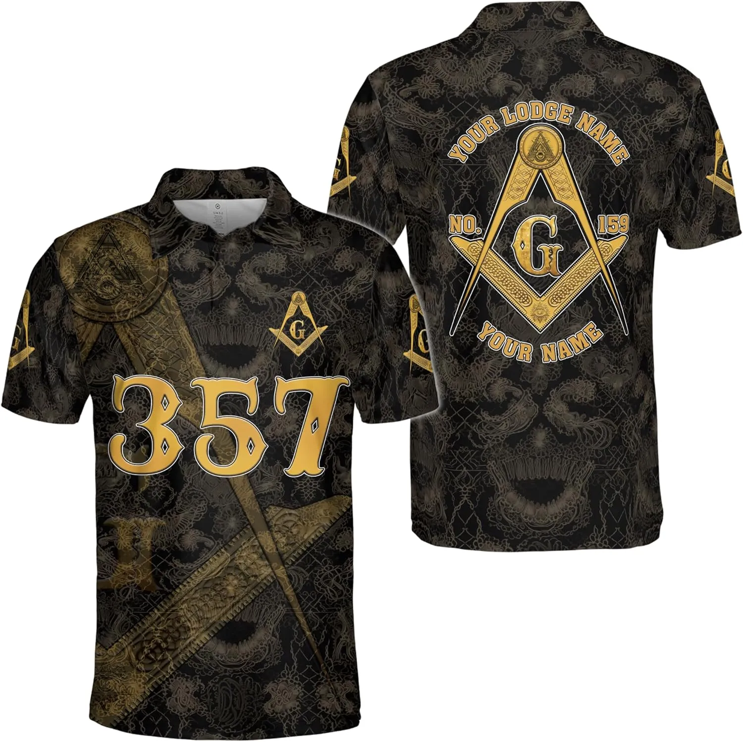 ThuhaTree Store Personalized Masonic White Compass Symbol Men & Women Polo Shirt S-5XL