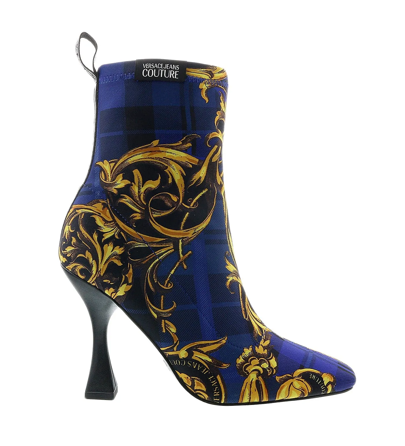 Versace Jeans Couture Blue High Heel Baroque Print Ankle Boots-