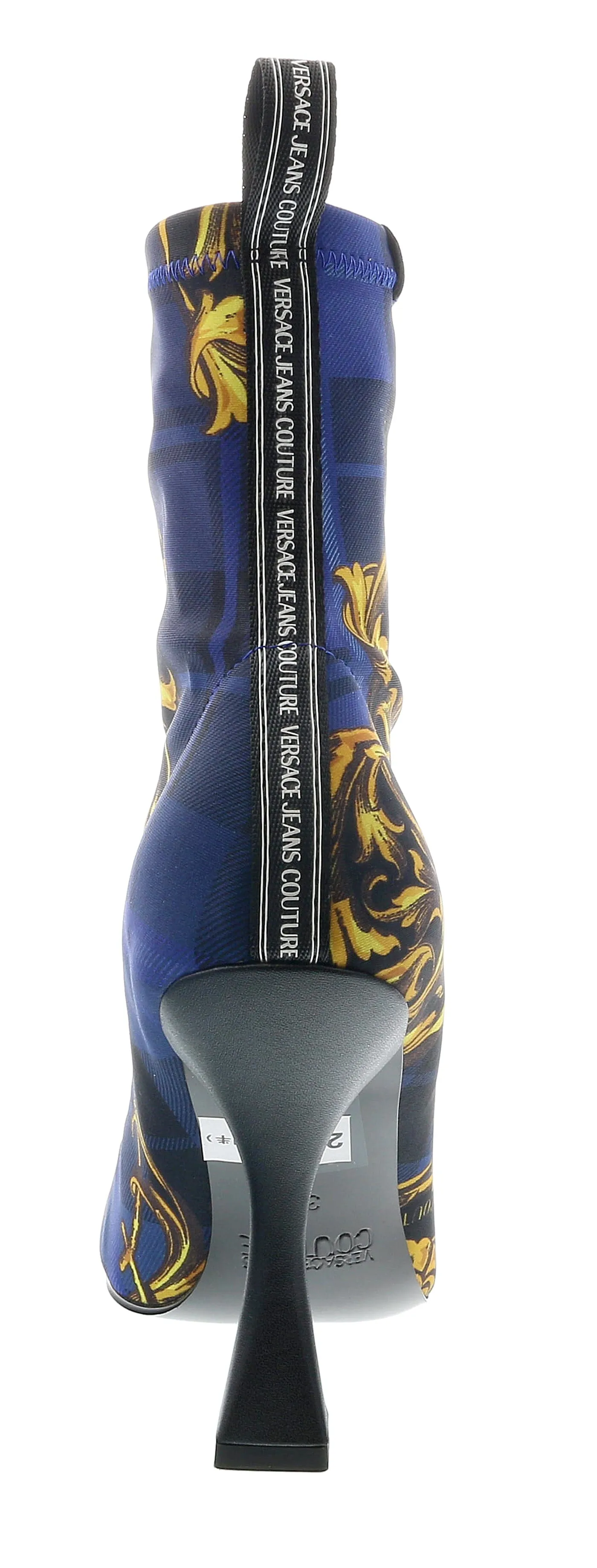 Versace Jeans Couture Blue High Heel Baroque Print Ankle Boots-