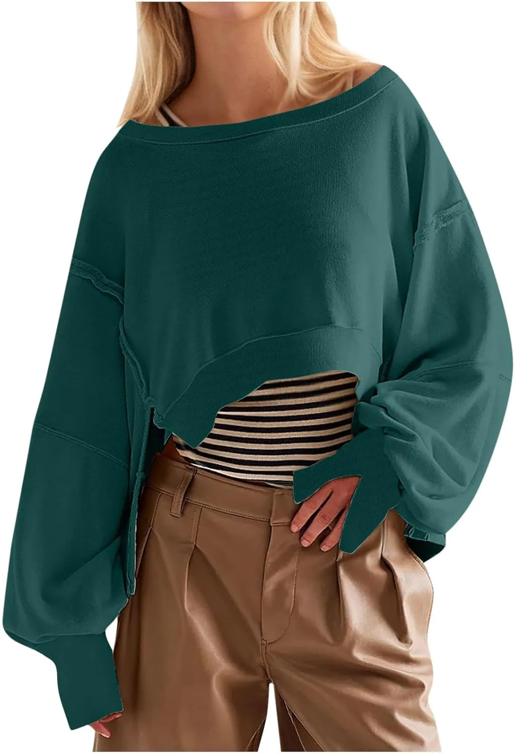 Women Crewneck Cropped Sweatshirt Oversized Causal Pullover Tops No Hood Crop Sweatshirts Trendy 2024 Fall Clothes