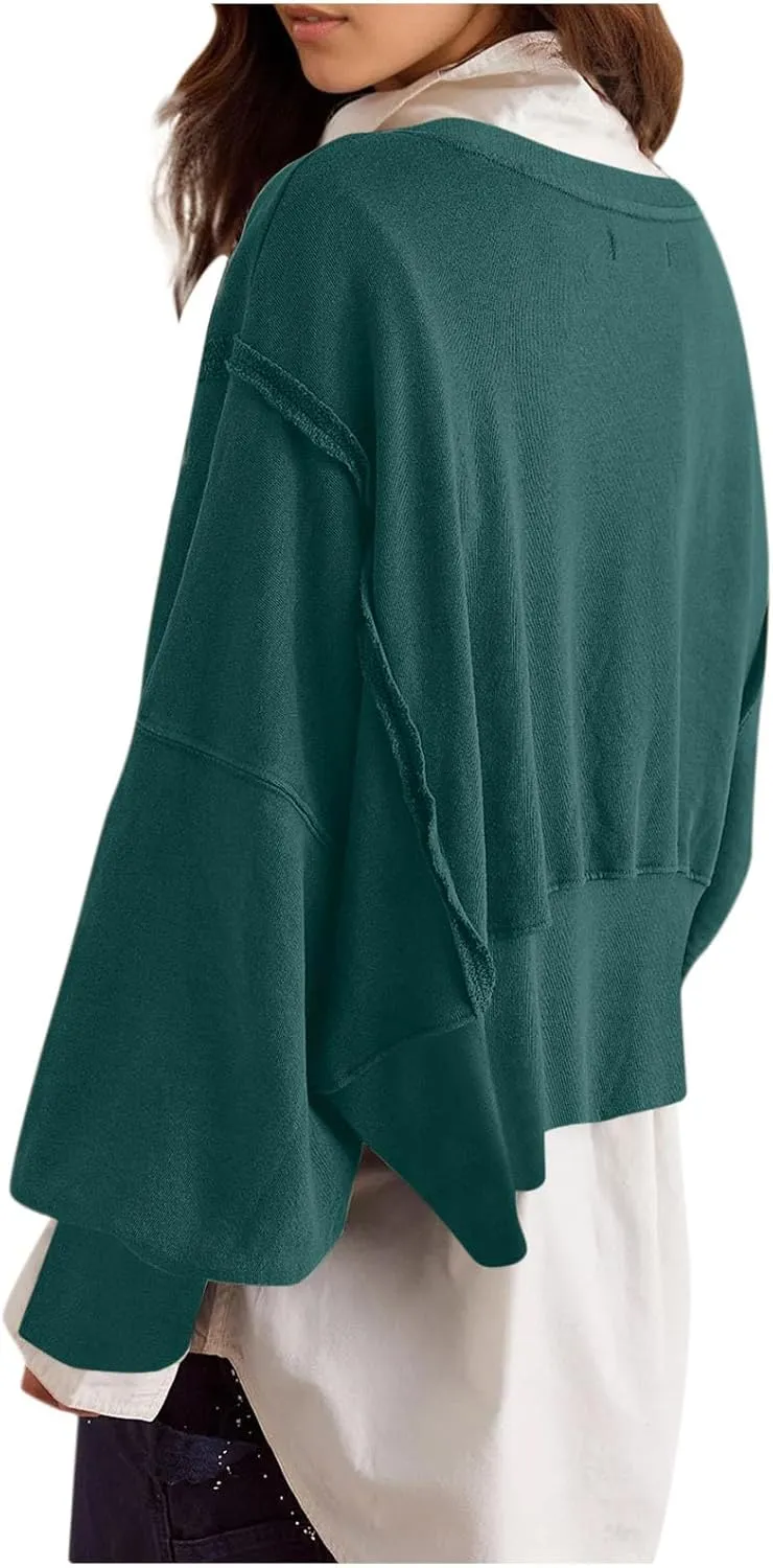 Women Crewneck Cropped Sweatshirt Oversized Causal Pullover Tops No Hood Crop Sweatshirts Trendy 2024 Fall Clothes