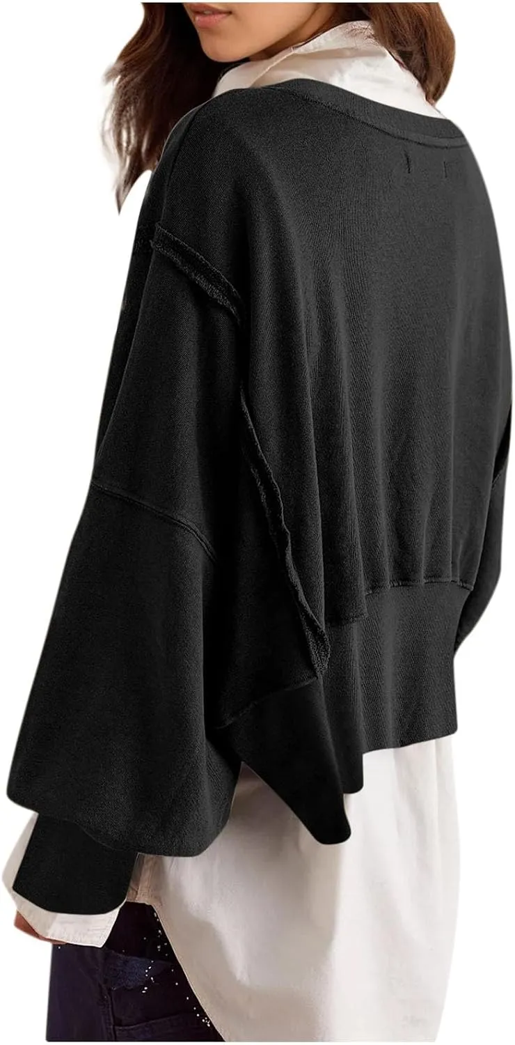 Women Crewneck Cropped Sweatshirt Oversized Causal Pullover Tops No Hood Crop Sweatshirts Trendy 2024 Fall Clothes