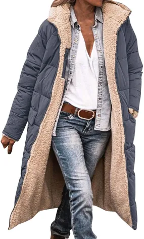 Women's 2024 Winter Fashion Clothes Outerwear with Pockets Hooded Fleece Jacket Full Zip Black Padded Coats