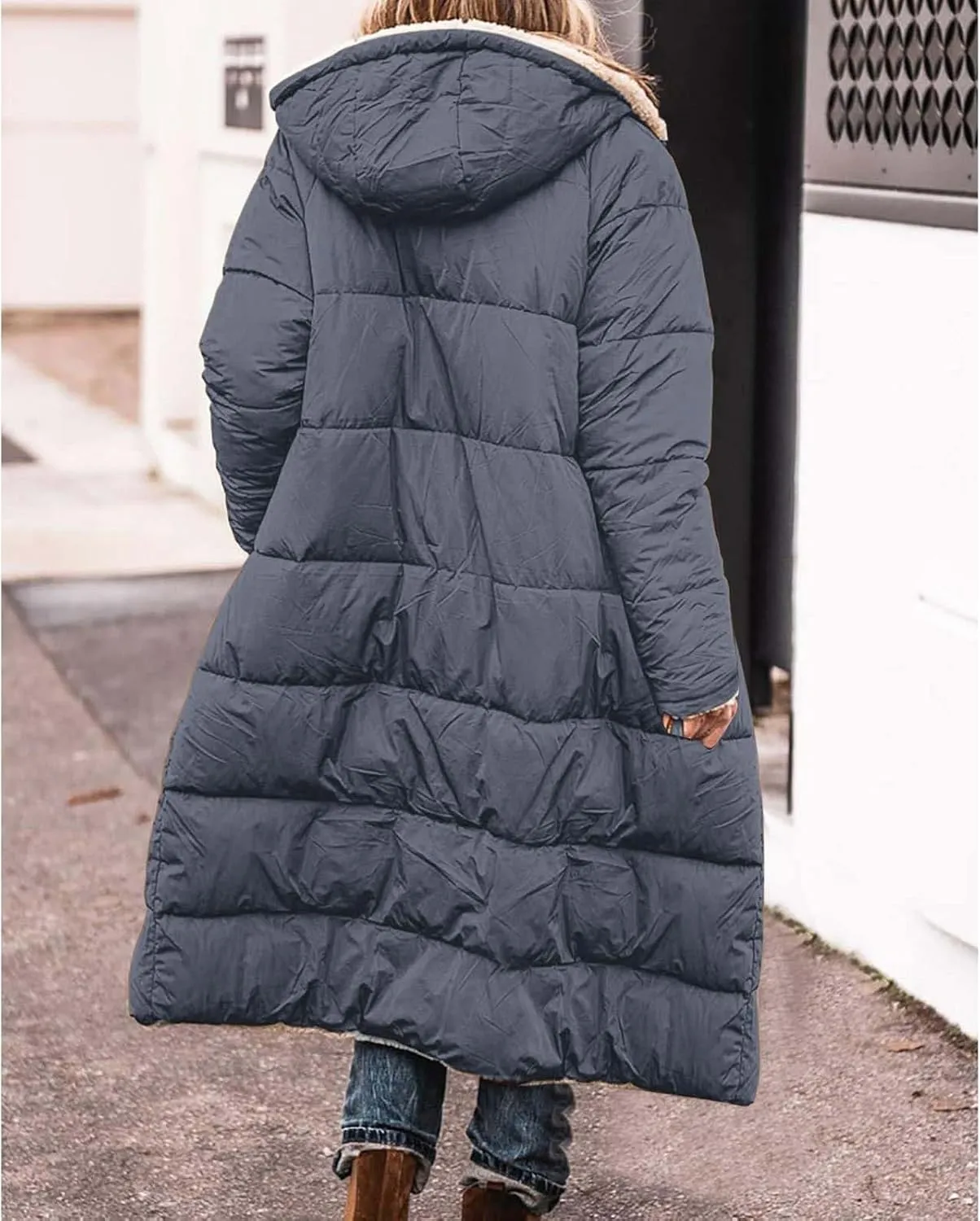 Women's 2024 Winter Fashion Clothes Outerwear with Pockets Hooded Fleece Jacket Full Zip Black Padded Coats