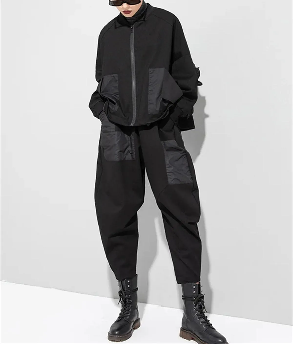 Women’s Black Pocket Harem Pants High Elastic Waist Year-Round Casual Streetwear
