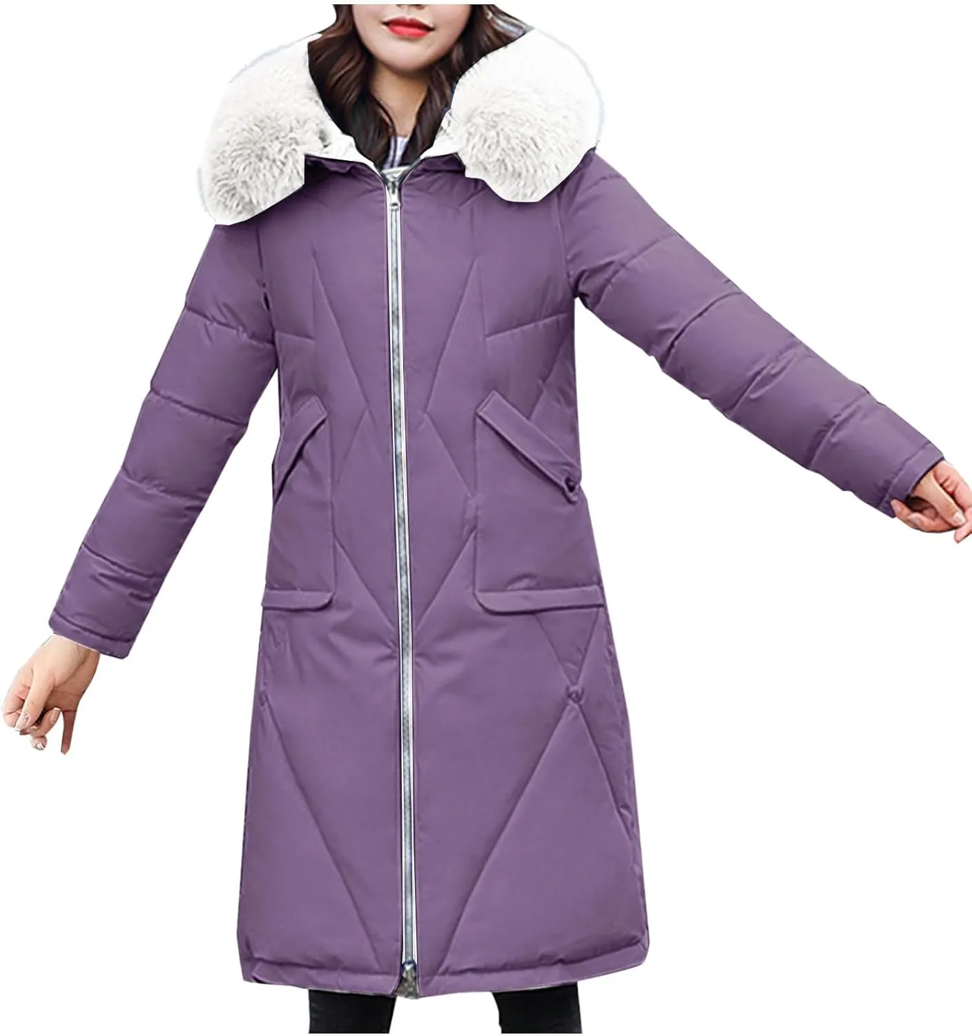 Women's Long Winter Coats Faux Fur Hooded Parkas Down Jackets Full Zip Windbreaker Puffer Coats Snow Warm Overcoat