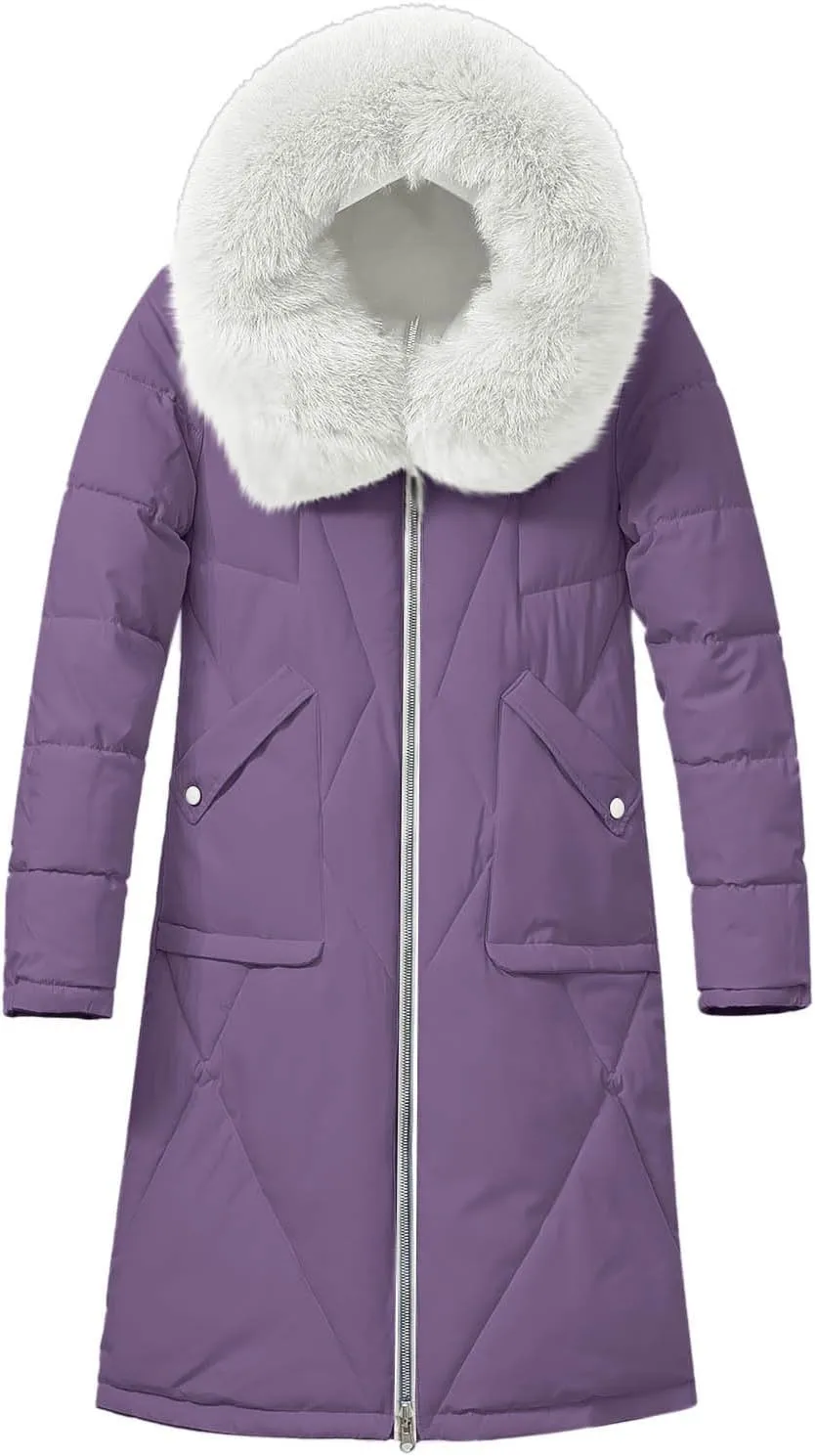 Women's Long Winter Coats Faux Fur Hooded Parkas Down Jackets Full Zip Windbreaker Puffer Coats Snow Warm Overcoat