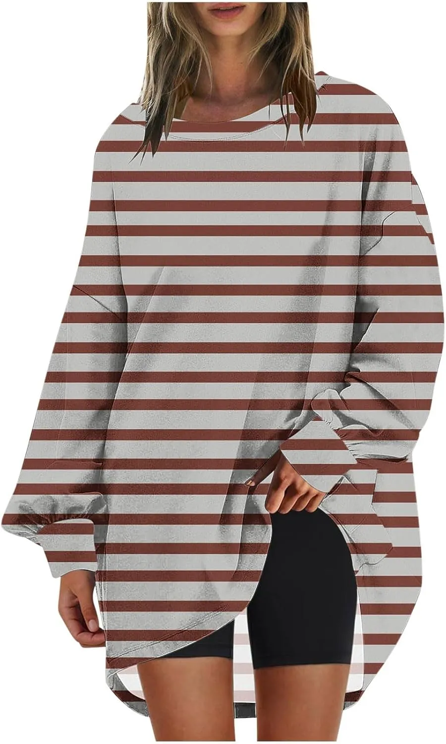 Womens Oversized Sweatshirts Plus Size Long Sleeve Stripe Pullover Tops Casual Crewneck Shirts Fashion Fall Outfits 2024
