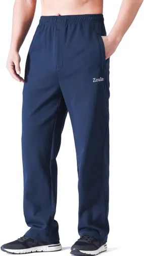 Zoulee Men's Open-Bottom Cotton Track Pants Sweatpants Jogging Pants with Zip Fly